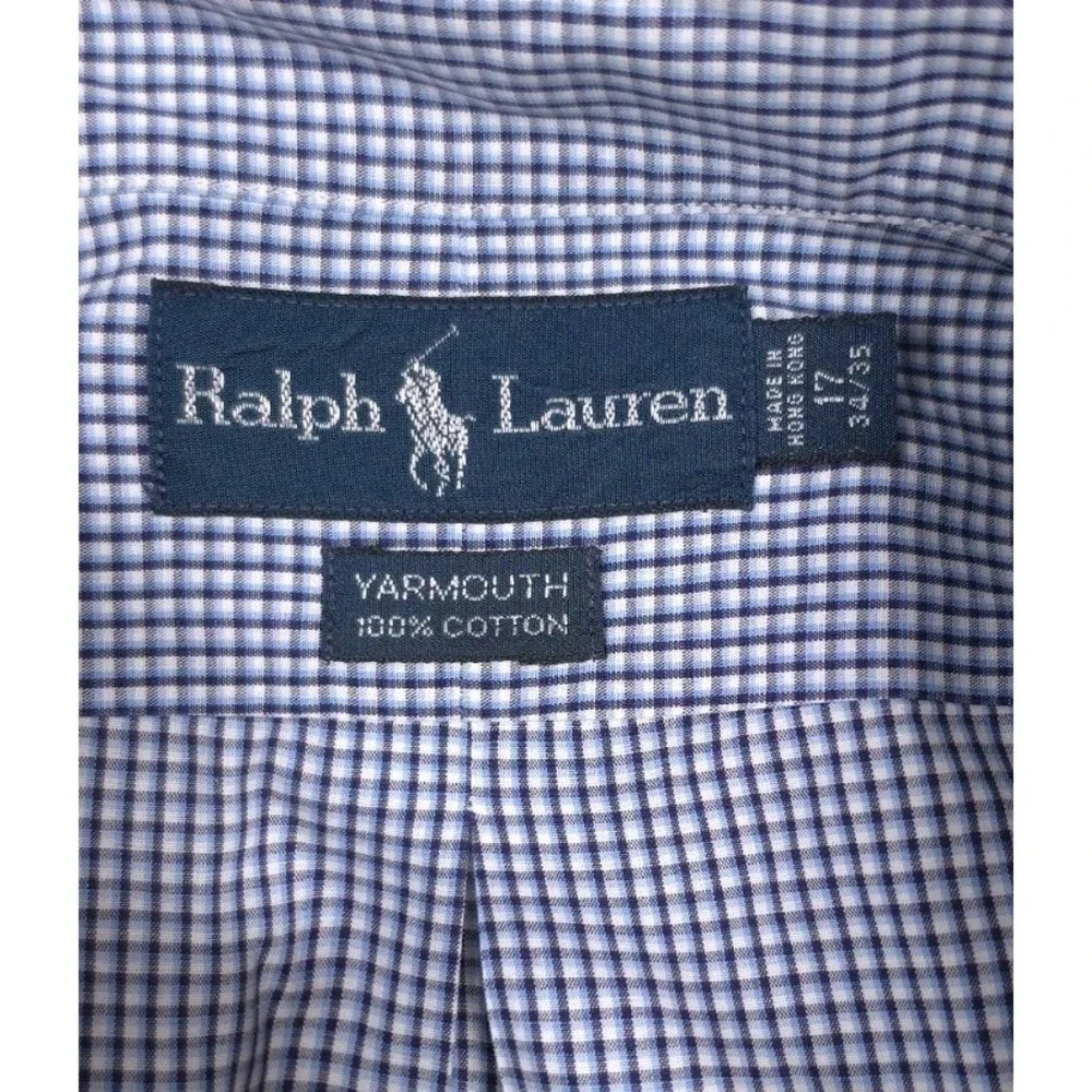 Polo Ralph Lauren Yarmouth Shirt Mens 17 34/35 Blue Gingham Check Button Down